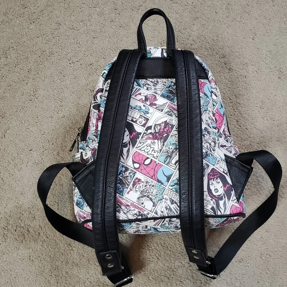 Loungefly Marvel Mini Backpack White Comics AOP Hulk Iron‎ Man Spiderman Cartoon